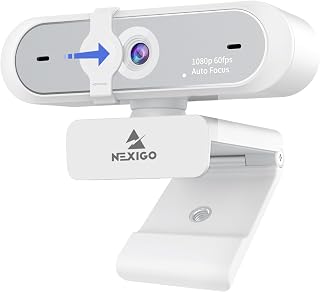 NexiGo N660P (Gen 2) 1080P 60FPS Webcam with Software Control, Dual Microphone & Cover, Autofocus, HD USB Computer Web Camera, for OBS/Zoom/Skype/FaceTime/Teams/Twitch, White