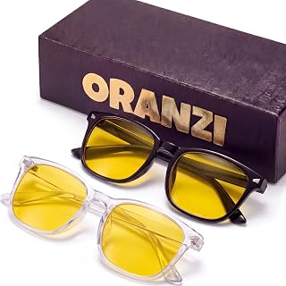 Night Driving Glasses for Men & Women, Yellow Tinted Anti Glare | Fashion High Tech Glasses with Yellow Tinted Lenses for Reduce Harsh Glare to Reduce Eye strain & Improve Night Time Vision