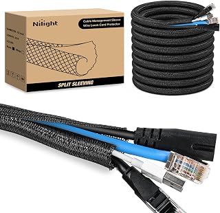 Nilight Cable Sleeve, 25ft-1/2inch Cord Management Sleeves Black Wire Loom | Braided Sleeving, Split Self Wrapping Wire Loom for Computer Electrical Automotive Harness Protector Organizer, Black