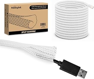 Nilight Cable Sleeve,10ft-1/4inch Cord Management Sleeves, Braided Sleeving, Split Self Wrapping Wire Loom for Computer Electrical Automotive Harness Protector Organizer, White