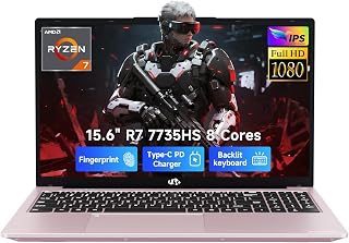 NIMO 15.6" IPS FHD Light Gaming Laptop, AMD Ryzen 7 7735HS 16GB DDR5 RAM 512GB SSD (Beats i7-12650H, Up to 4.75GHz) Computer, Radeon 680M, 100W Type-C, Backlit Keyboard, 2-Yr Warranty for Students