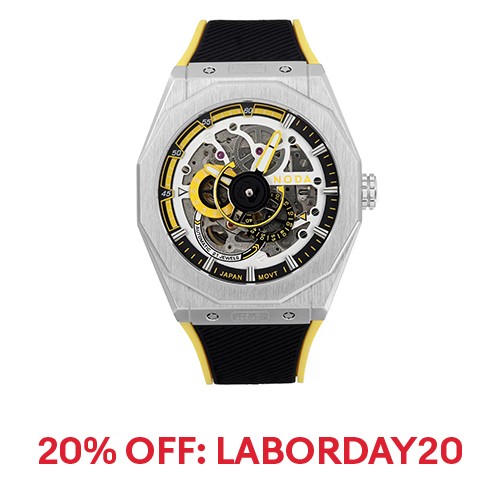 Noda Aero Series-1 43MM Stainless Steel Yellow Skeleton Dial Automatic Watch