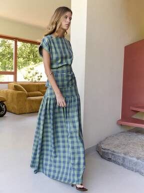 N&ouml;ista Plaid Two Pieces Set With Belted Top And Maxi Skirt For Summer Vacation And Resort Looks  #PlaidPatterns