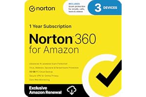 Norton 360 for Amazon, Antivirus software for up to 3 Devices with Auto Renewal - Includes Scam Protection Pro, VPN & Dark Web Monitoring [Subscription]