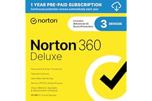 Norton 360 Deluxe, Antivirus software for 5 Devices with Auto-Renewal &ndash; 3 MONTHS FREE - Includes Advanced AI Scam Protection, VPN, Dark Web Monitoring & PC Cloud Backup [Download]