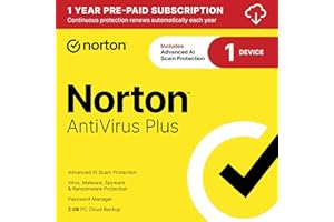 Norton AntiVirus Plus, Antivirus software for 1 Device with Auto-Renewal &ndash; Includes Advanced AI Scam Protection, Password Manager and PC Cloud Backup [Download]