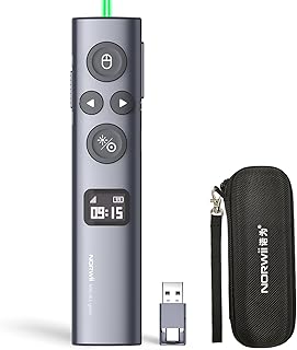 Norwii N95s Presentation Remote, Slide Clicker for PowerPoint Presentations | Digital pointer, spotlight, magnifier &mdash; works on any screen. Triple‑connect via BT, or plug in the USB‑C / A. 328ft range