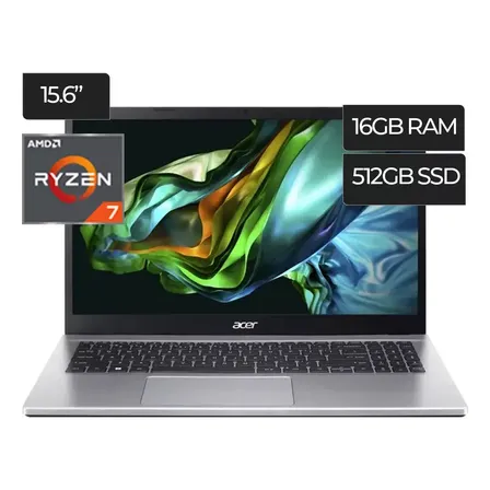 Notebook Acer Aspire 3 con AMD Ryzen 7, 16 GB de RAM y 512 GB SSD, Pantalla Full HD de 15.6"