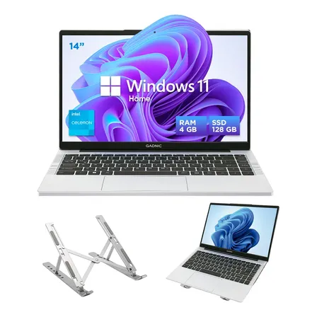 Notebook Gadnic 14 Pulgadas Intel Celeron N4500 4GB RAM 128GB SSD Wind 11 HD 1366 x 768 Camara 2MP