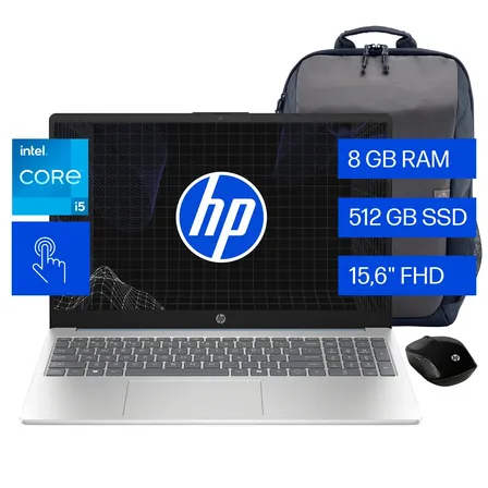 Notebook HP 15-fd0267la Intel Core i5 8GB RAM 512GB SSD 15.6" T&aacute;ctil FHD Windows 11 Incluye Mochila y Mouse HP