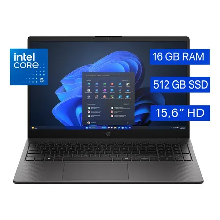 Notebook HP 250R G10 Intel Core 5 120U 16GB RAM DDR5 512GB SSD 15.6" HD 1366x768 px Intel Iris Xe Graphics 80EU Wi-Fi 6 (802.11ax) Teclado Espa&ntilde;ol Windows 11 Pro Color Gris Ceniza Oscuro