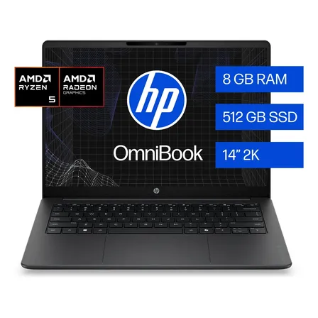 Notebook HP Omnibook 3 14-hy0050la AMD Ryzen 5 8GB RAM 512GB SSD 14" 2k Windows 11 Home