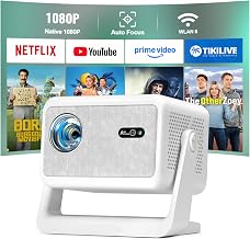 [Now with Netflix & 4000 ANSI] 4K Projector with WiFi and Bluetooth,TOF Real-Time Auto Focus Smart Projector, Upgrade for AuKing Overhead Projectors Theater Proyector with Omni-Adjustable(off white)