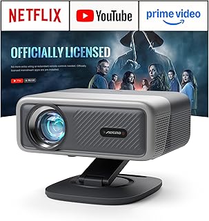 [Now with Netflix & 4500 ANSI] 4K Projector with WiFi and Bluetooth,TOF Real-Time Auto Focus Projector, AuKing Outdoor Movie Home Proyector with Omni-Adjustable Stan(silver)