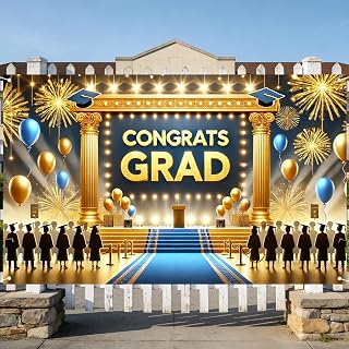 Nuxovilar Graduation Stage Banner 71"x43" Polyester | Photo Backdrop, Ceremony Decor, School Hall, Student Party, Celebration Wall (Gold)