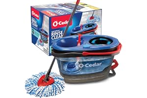 O-Cedar RinseClean Spin Mop & Bucket System + 2 Extra Mop Heads | Clean with Water | Removes 99% of Bacteria
