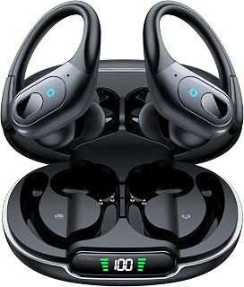 occiam Active Noise Cancelling Earbuds Wireless Bluetooth Headphones | Ear Buds 90Hrs Playback Stereo Bass Earphones with Mic Over-Ear Hooks IPX7 Waterproof Headset for Sports Running Matte Black