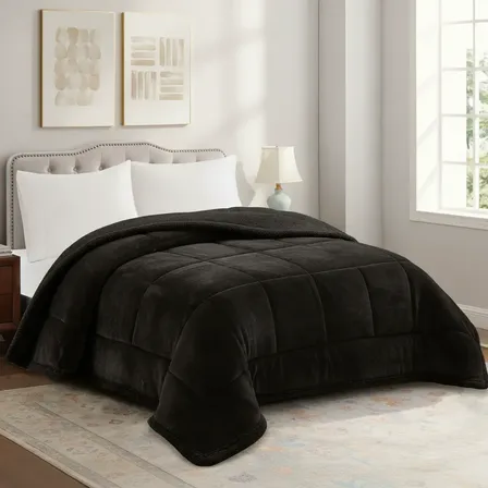 Oferta Edredon Con Corderito Queen 2 1/2 Super Calentitos Negro Cuadro
