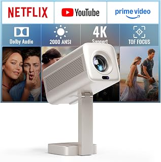 [Officially-Licensed APP & 2000 ANSI] Mini Projector with WiFi and Bluetooth, VOPLLS Smart Portable Outdoor Projector 4K Support with TOF Real-Time Focus, Native 1080P Movie Projector