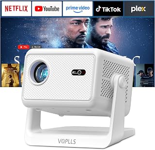 【Officially-Licensed APP & 3000 ANSI】4K Mini Outdoor Projector with WiFi and Bluetooth, VOPLLS Smart Portable Wireless Movie TV Projector for Home/Bedroom/Gaming