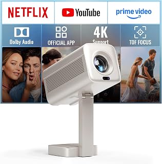 [Officially-Licensed APP & DoIby Audio] Mini Projector with WiFi and Bluetooth, VOPLLS Smart Portable Outdoor Projector 4K Support with TOF Real-Time Focus, Native 1080P Movie Projector
