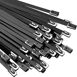 OFFO Black 304 Stainless Steel Zip Ties, 95 PCS 15.8" Metal Cable Ties with Storage Bag, Heavy Duty Self-Locking for Auto Repair, Exhaust Wrap, Pipe Securing, Fence Work, DIY Projects