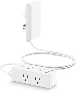 Olcorife Flat Extension Cord with Outlet Cover, Flat Plug Power Strip with 6 Outlets and 3 USB Ports, 8 FT Cord Hidden Outlet Extender for Tight Spaces
