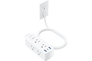 Olcorife Flat Plug Power Strip with 5 FT Extension Cord, 6 Outlets 3 USB Ports(1 USB C), 3 Sided Outlet Extender for Home Office Travel Dorm Room Essentials, White