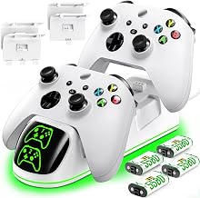 OlVO XSX Controller Charger for X/S/One/Elite, with 4x5580mWh Xbox Battery | 2-Hour Fast Charging Dual Dock, Charger Station with 4-Pack Rechargeable Batts & 4-Pack Covers, For Xbox One consoles,White