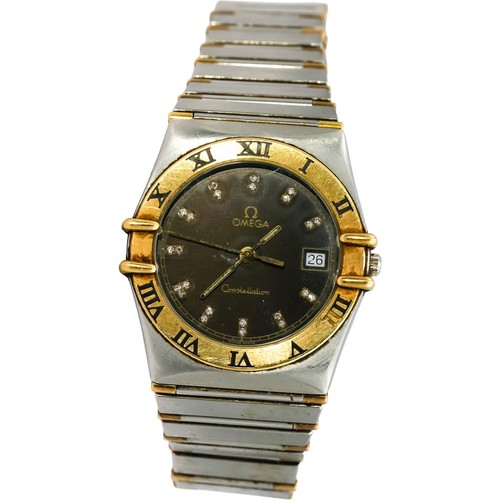 OMEGA Stainless Steel and Gold Plate Constellation Diamond Dial Quartz Watch