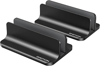 OMOTON Vertical Laptop Stand, Adjustable Dock for MacBook, Black & Black | 2Pcs, Aluminum Stand, Fits Chromebook & Gaming Laptops up to 17.3 in, Office Desk Organization, Space-Saving