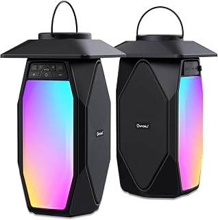 Onforu Outdoor Bluetooth Speakers Waterproof, 2 Pack 25W True Wireless Stereo Lantern Speaker with RGB LED Lights,Led Flame Speaker, Dual Pairing, 20H Playtime, Enhanced Bass for Patio Garden Decor