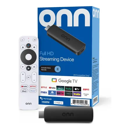 Onn Full Hd Stick Conversor Smart Tv Streaming Google Tv Color Negro Control Remoto Por Voz