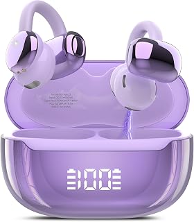 Open Ear Earbuds Wireless Clip on Headphones Bluetooth 5.4 Ear Buds with DNN Noise Cancelling, 48H Playtime, Low Latency, Fashion Design, Secure Fit, Clear Sound for Music & Calls (Purple)