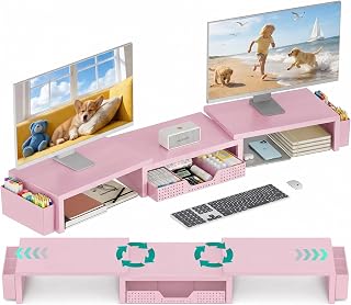 OPNICE Desk Organizer and Accessories, Computer Monitor Stand Riser with Drawer and 2 Pen Holders, Laptop Stand, Office Desk Accessories for Office Supplies, White