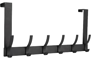Optish Over The Door Hooks, Door Hanger Hooks for Hanging, Towel Racks for Bathroom with 12 Coat Hook, Coat Rack College Dorm Essentials Bathroom Accessories（1 Pack, Black）