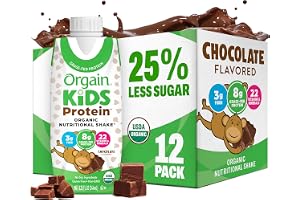 Orgain Organic Kids Nutritional Dairy Protein Shakes, Chocolate, Healthy Kids Snacks, 8g Grass-Fed Protein, 3g Fiber, 22 Vitamins & Minerals, No Soy Ingredients, Non-GMO, 8.25 Fl Oz, Pack of 12