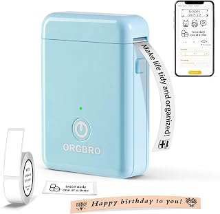 ORGBRO Label Maker Machine with Tape, Portable Bluetooth Label Printer for Home Office Organization, Support Pre-Cut & Continuous Labels, Inkless Thermal Small Labeler for School Kitchen, X1-Blue