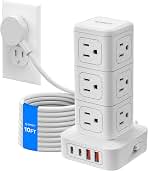 ORICO 10FT Extension Cord with 12 AC Outlets 4 USB, Surge Protetctor Power | Power Strip Tower, Outlet Extender, 20W Fast Charge Desk Accessories for Home Office Dorm