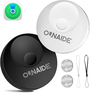 OUNAIDE Air-Tags-2 Pack, Smart Air Tracker Tag, Bluetooth Tracker for Apple Find My (iOS Only), Waterproof Key Finder Tracking Device for Kids Keys Luggage Bags Wallets Pets and More - Black&White