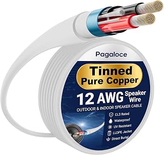 Outdoor 12 Gauge CL3 Speaker Wire 50FT,2-Conductor Direct Burial Tinned OFC