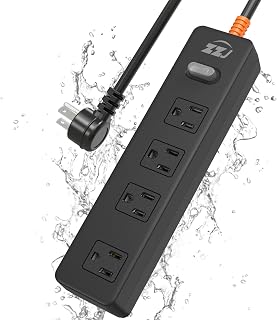 Outdoor Power Strip Weatherproof, 6FT Extension Cord with 4 Outlets