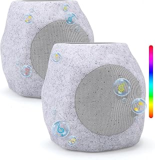 Outdoor Solar Rock Bluetooth Speakers with Colorful Lights, IPX7 Waterproof Speaker, Solar-Powered, TWS Paring, Perfect for Pool Garden and Outdoor Activities - Marble 2 Pack (Marble 2 PCS)