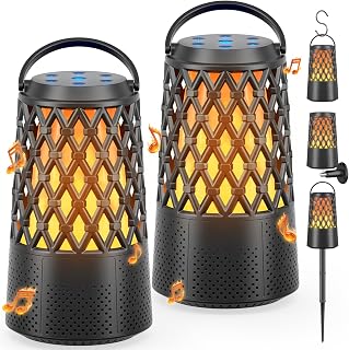 Outdoor Speakers Bluetooth 5.3 with Flame Light,Up to 100-speaker Sync,IPX6 | Waterproof, Wireless Auto-Pairing, HD Stereo Sound Atmosphere Lantern for Party Patio Porch Pool Camp Backyard, Gift for Men
