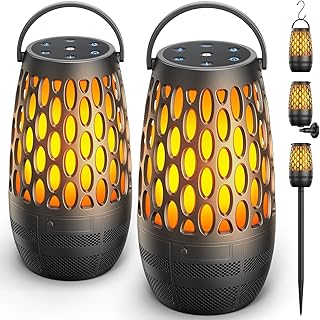 Outdoor Speakers Bluetooth Waterproof IPX6 with Flame Lights, Gadget Gifts for Men/Dad, Hd Stereo Sound, BT 5.3 Multi-Sync to 100 Speakers, Portable Wireless Speaker for Patio Cafe Decor Party