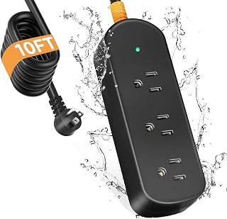 Outdoor Surge Protector Waterproof Power Strip Weatherproof 10 FT Extension Cord Power Strip, 3 AC Outlets, 1625W Overload Protection, for Camping, Home, Office, Garden, FCC UL Listed