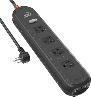 Outdoor Waterproof Power Strip IPX6, 6FT Extension Cord with 4 AC & 3 USB