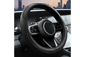 Ouzorp Car Steering Wheel Cover, Microfiber Leather Steering Wheel Covers with Anti-Slip Lining, Universal 14.5-15 inchs Black