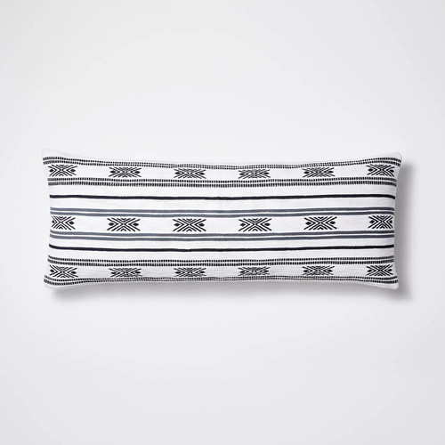 Oversized Oblong Woven Stripe Decorative Throw Pillow Ivory/Slate Blue -