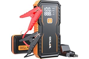 OXILAM Jump Starter 6000A for All Gas/12L Diesel, Car Battery Jumper Starter Portable, 12V Lithium Jump Box with Jumper Cables, LED Display, LED Light, Power Bank with USB, Type C Port